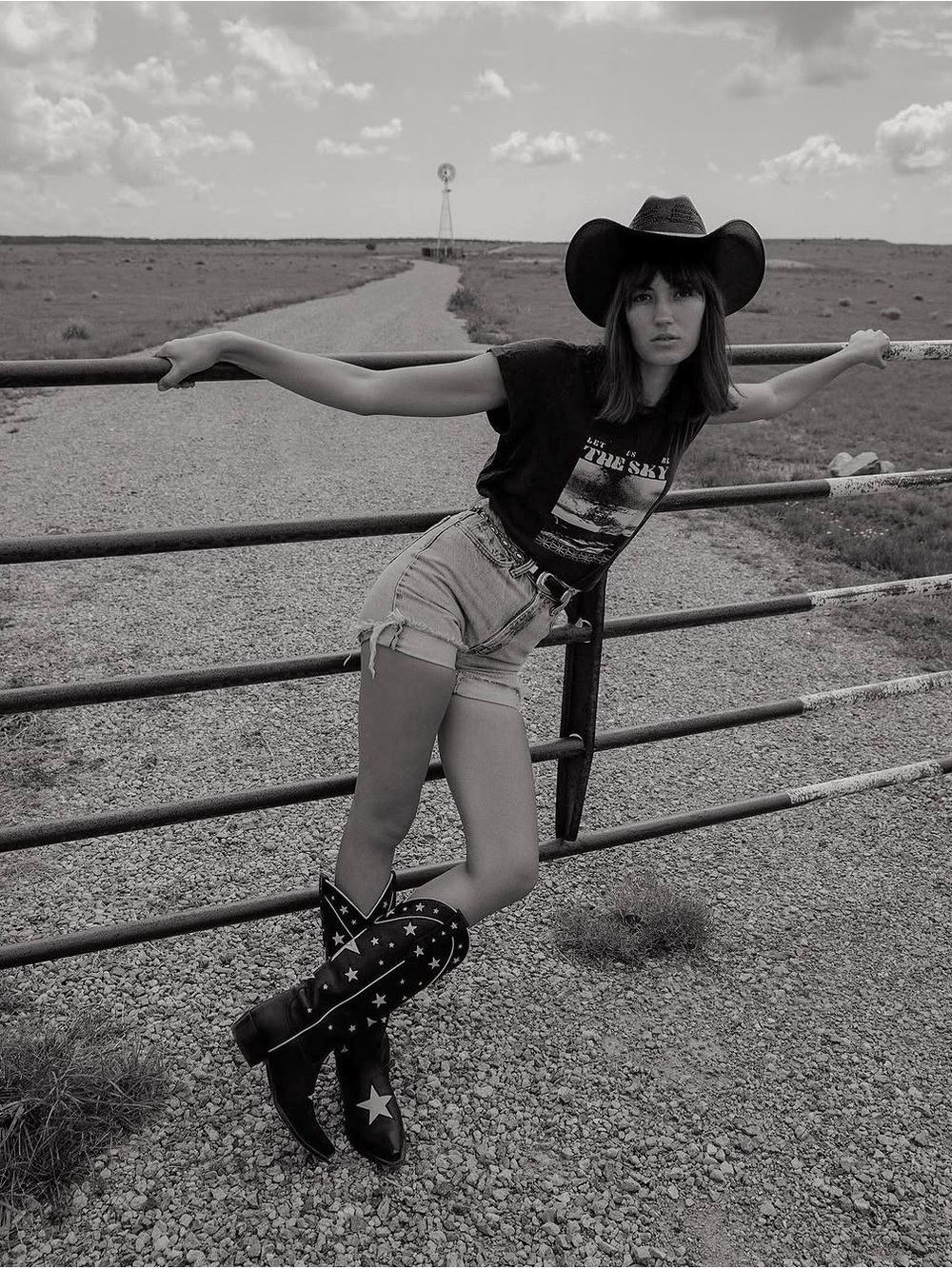 Ranch Road Presidio Black White Star Tall Leather Western Cowgirl Cowboy Boots - Picture 12 of 16
